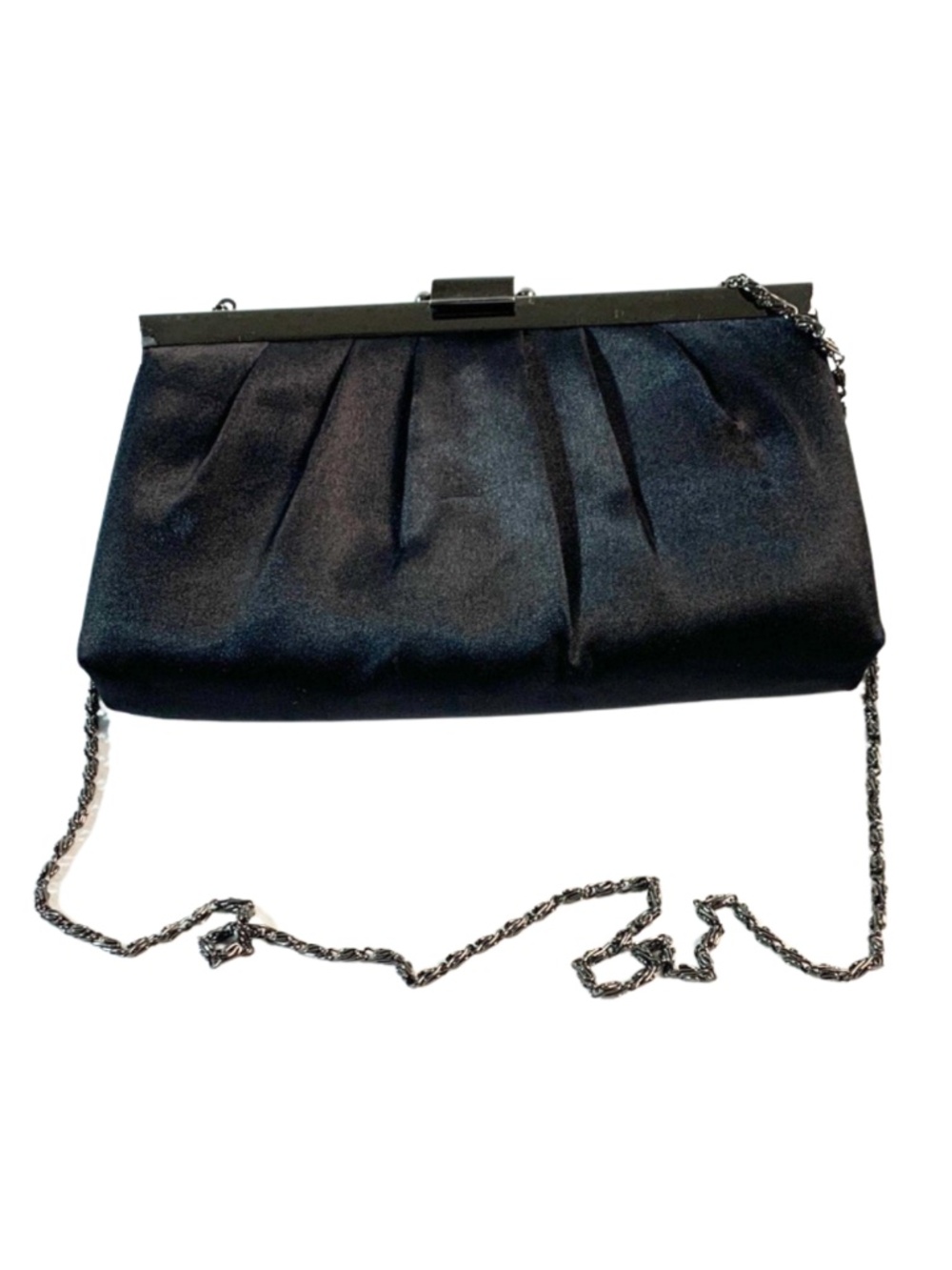 Jacqueline Ferrar Black Satin Cocktail Clutch Chain Strap Evening Bag Neutral